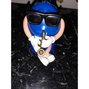 M&M's World Cool Blue Candy Sax Player With Shades , Toy Self Standing 4” Tall